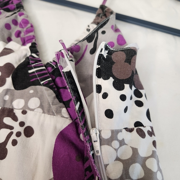 H&M Vintage Purple and White With Black Floral Patterned Dress. Size 8 Cottage - Picture 6 of 9